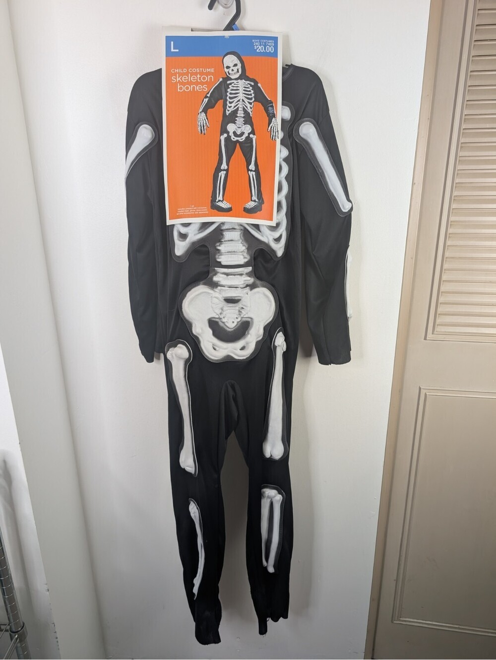 Skeleton Costume Child Size Large L Black White Boys 10/12